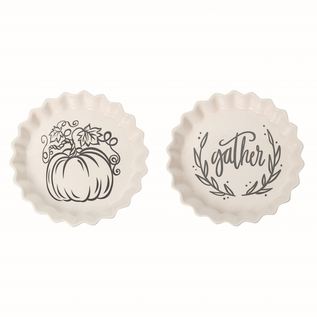 Transpac Ceramic Gather Pumpkin Pie Plate Set of 2, White Dolomite, Fall Harvest Home Decor, Dishwasher Safe, 8.75" x 1.75"